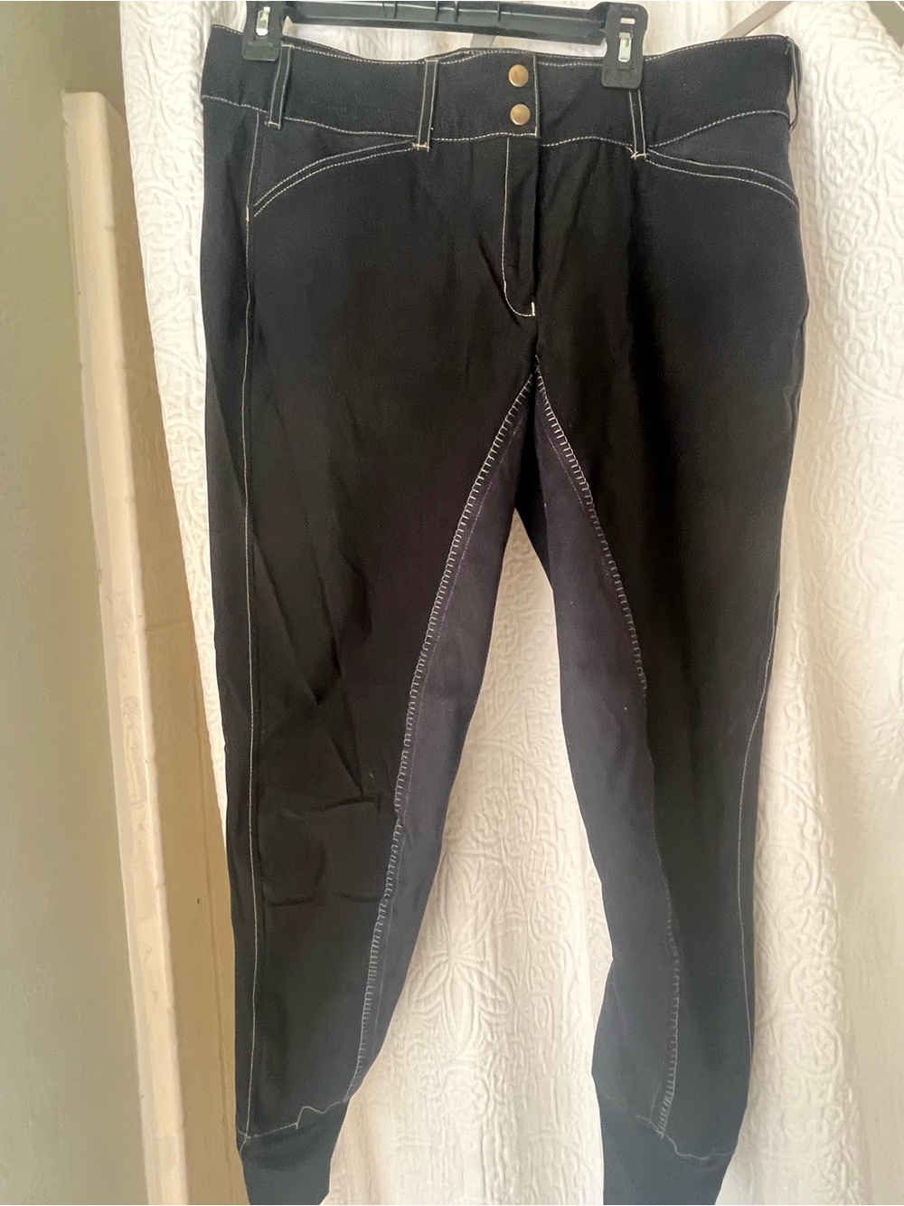 Women's Black Stretch Full Seat Riding Breeches with Contrast Stitching